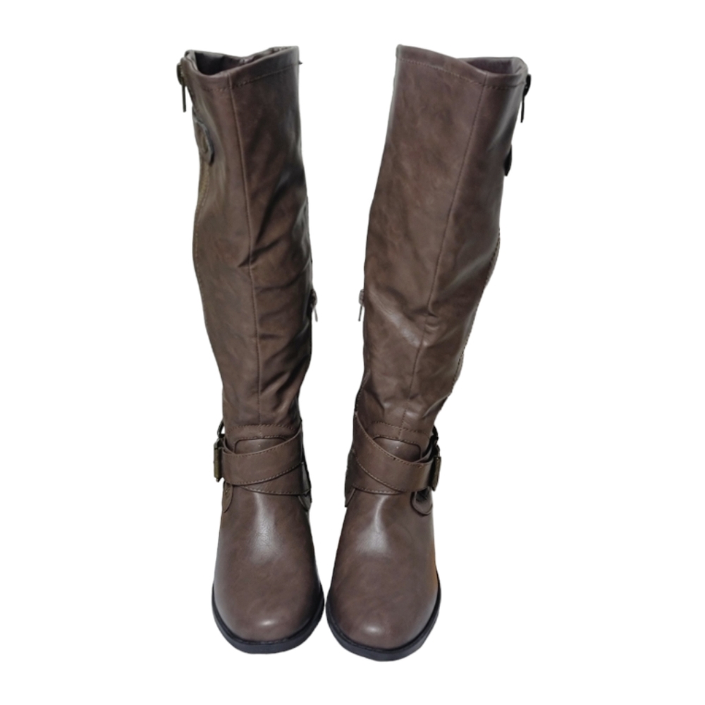 Rampage Hansel wide calf brown buckle riding boots size 5.5 faux leather